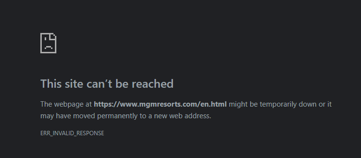 Screenshot of mgmresorts.com showing that the website remained down as of Wednesday morning.