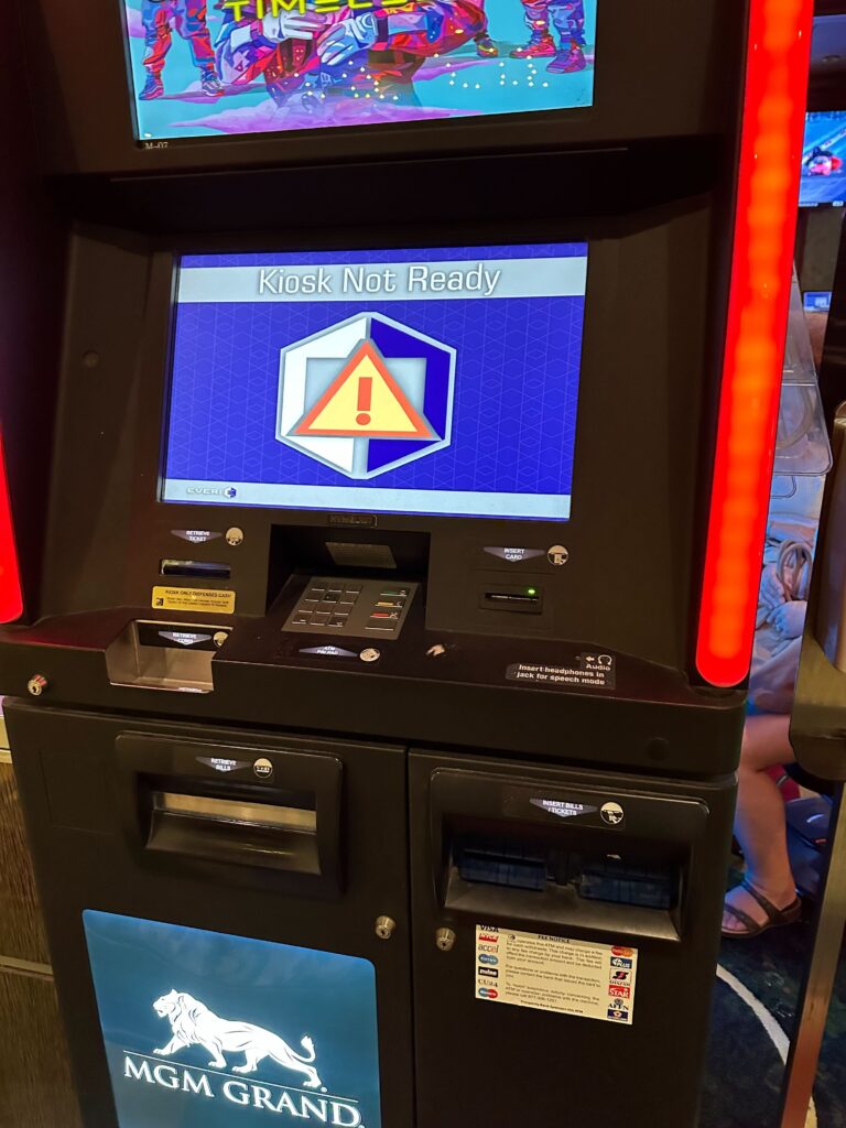 Offline Rewards Kiosk at MGM Grand following ransomware attack, taken September 18, 2023