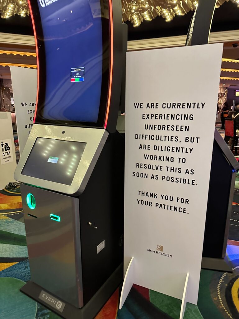 Offline ATM Machine at MGM Grand following ransomware attack, taken September 18, 2023